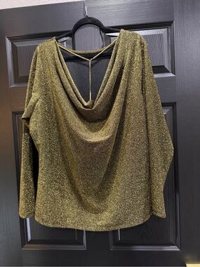 Michael Kors 3X Gold Metallic Open Back Chain Detail Evening Top